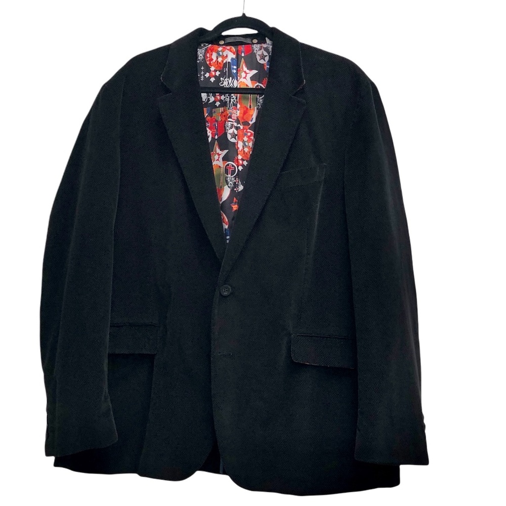 ROBERT GRAHAM BLACK TEXTURED VELVET CLASSIC FIT BLAZER JACKET
